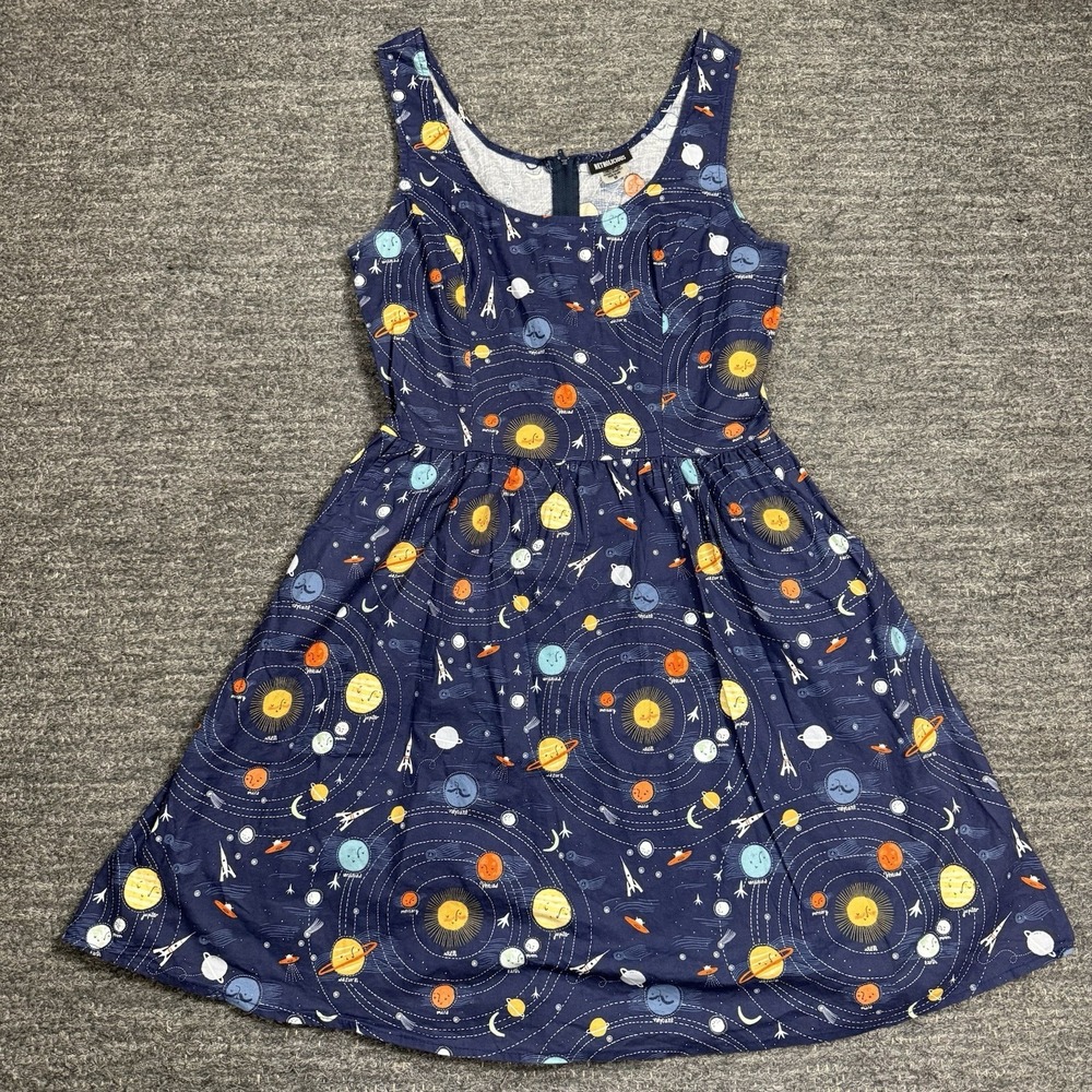 Retrolicious Space Planet Dress Medium Cotton Galaxy Print Pockets USA Made NASA